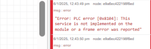 "Error: This service is not implemented on the modeul or frame error was reported"