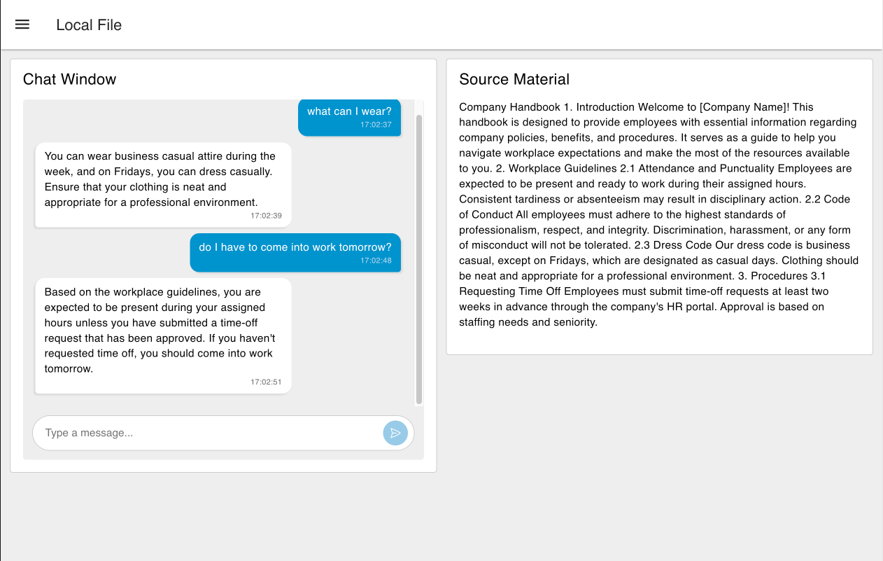 Screenshot of the local text example