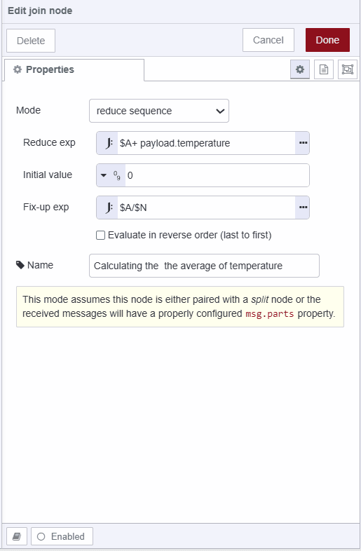 Screenshot of join node calculating average of the temperature "Screenshot of join node calculating average of the temperature"